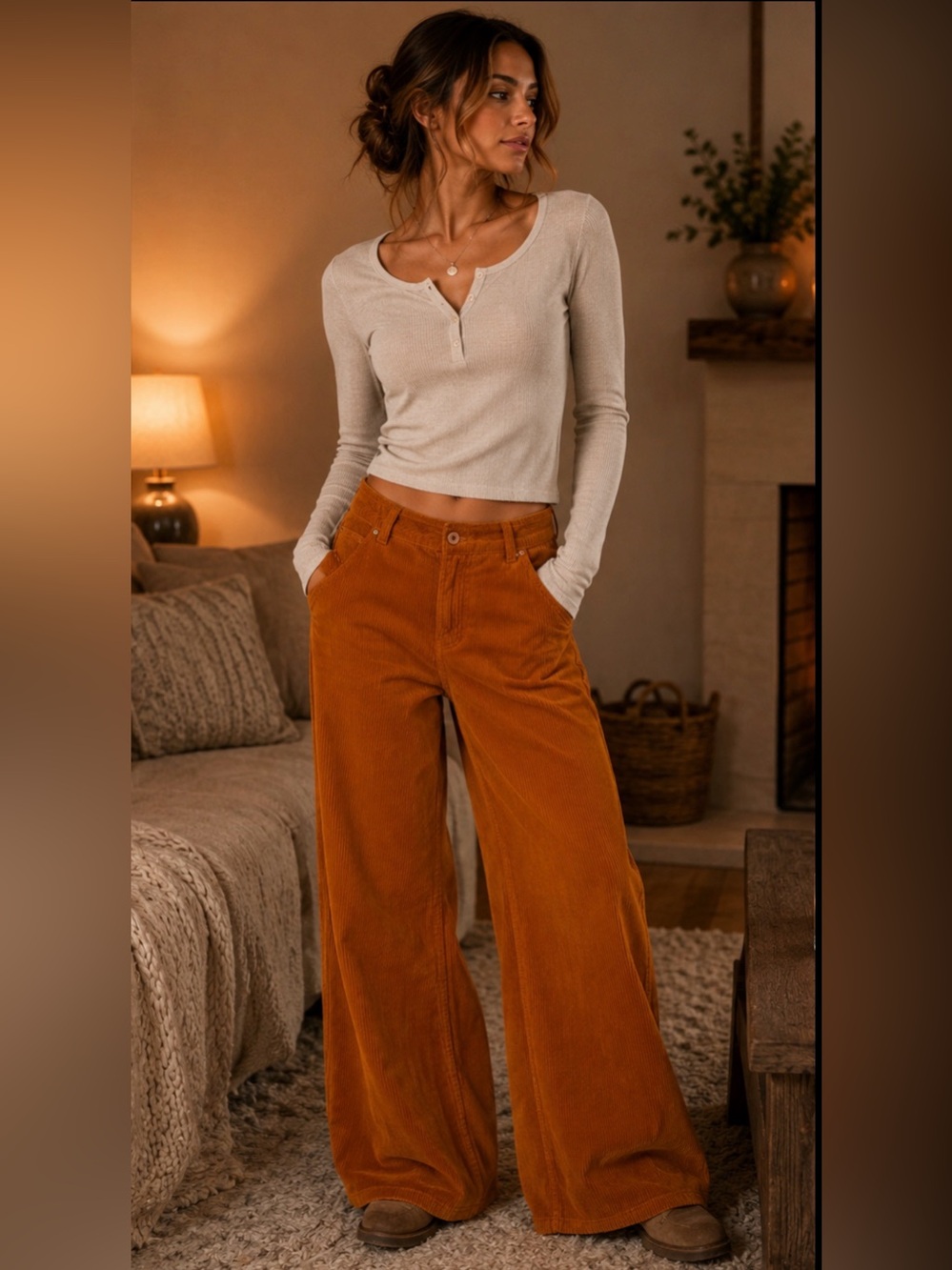 NWT Free People We The Free Harlow
Wide Leg Orange Corduroy Pant Sz
26